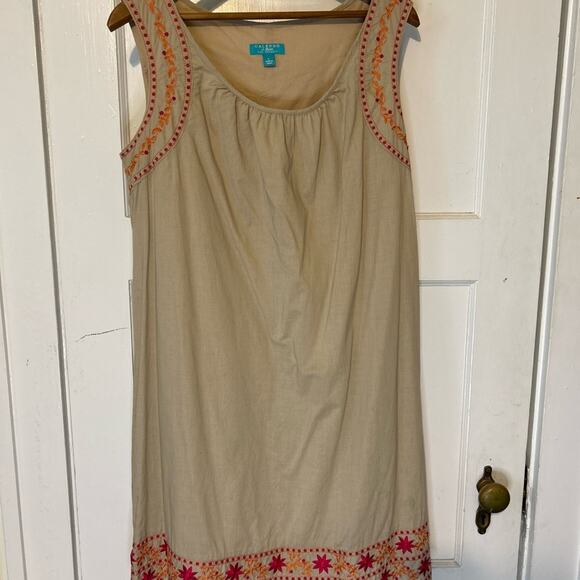 Calypso St. Barth for Target Tan floral embroidered A line sheath dress. Size L - Picture 2 of 8